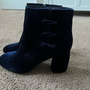 Navy velvet booties
